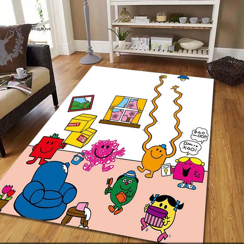 Mr. Men and Little Miss2 Flannel Pattern Square Carpet,Area Rug,Carpet Rug for Living Room Bedroom Sofa Playroom Decor,Non-slip Floor Mat
