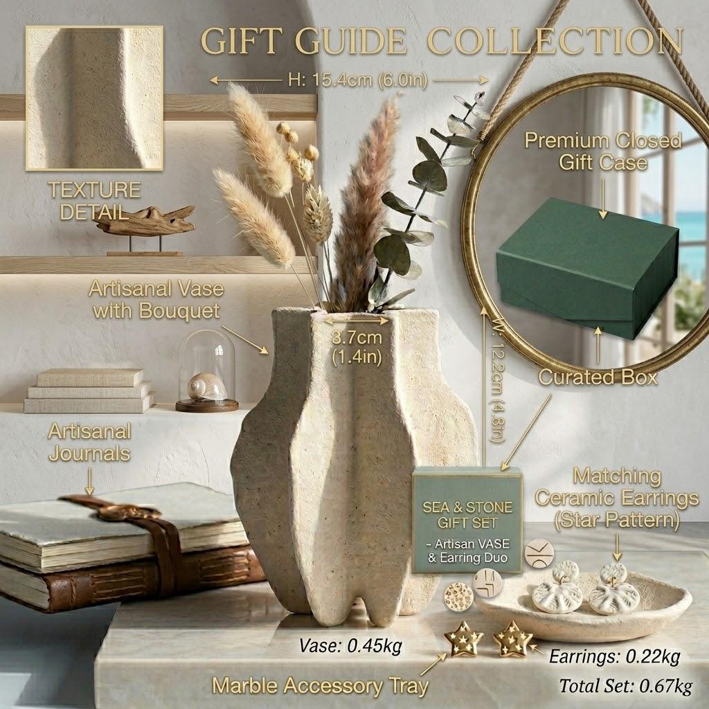 Organic Sculptural Ceramic Vase, 6 Handcrafted Minimalist Flower Pot, Unique Abstract Home Decor for Living Room & Table Centerpiece
