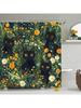 Green Leaves Black Cat Shower Curtain Wildflower Boho Rustic Kitten Cute Kitty Lover Pet Farmhouse Yellow Floral Farm Animal