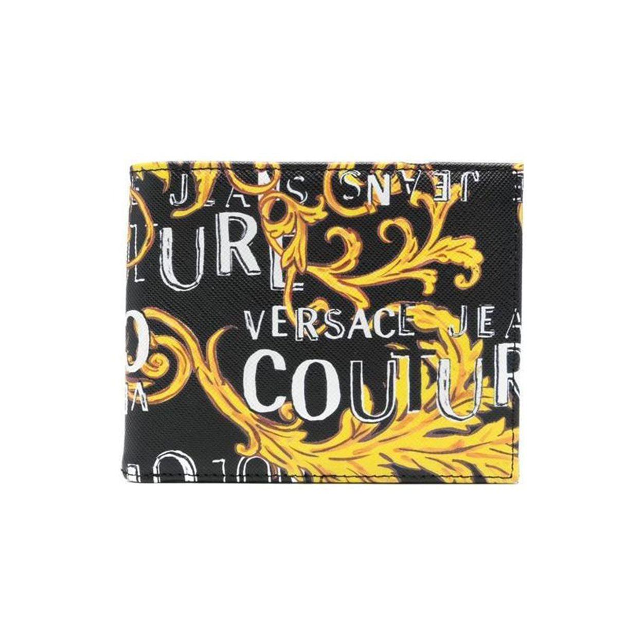 

Versace Jeans Couture Baroque Logo Print Double Fold Design Leather Wallet Men wallet Black Gold 74YA5PB1ZP203G89 Gold