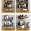 1pc Kitchen bathroom non perforated storage rack, multifunctional wall mounted seasoning shelf