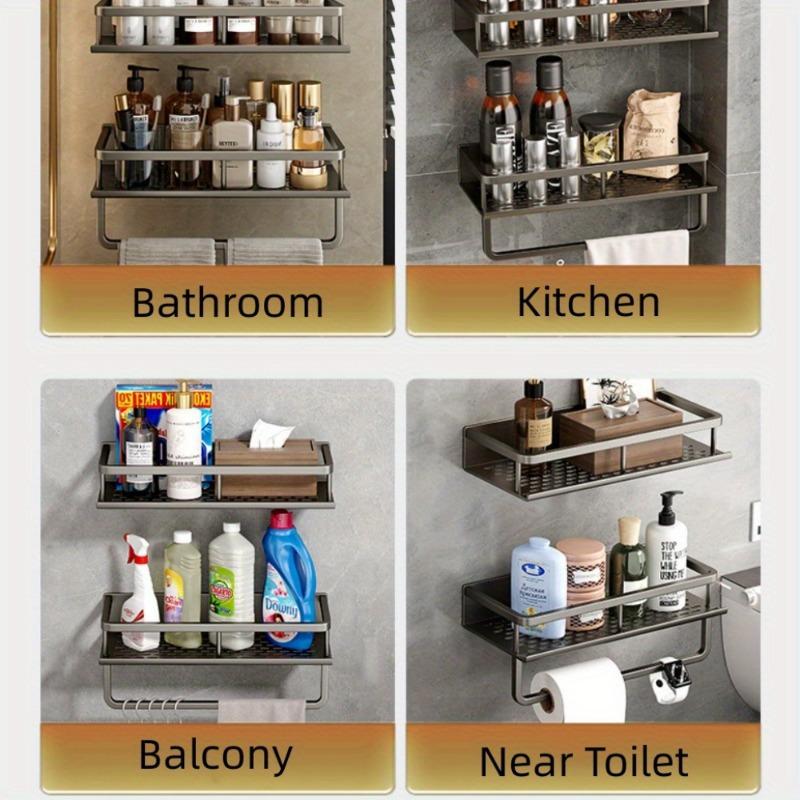 1pc Kitchen bathroom non perforated storage rack, multifunctional wall mounted seasoning shelf
