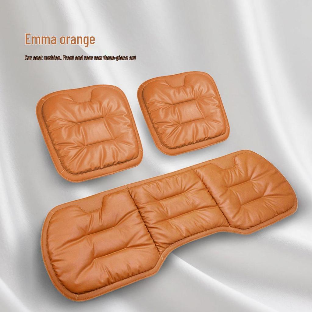 Stain-Resistant Leather Car Seat Cushion Set: High-End Three-Piece for Front and Rear 