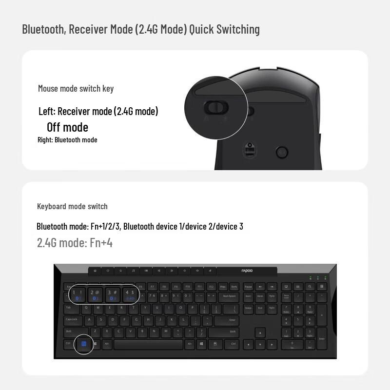 Rapoo Wireless Bluetooth Multi-mode Keyboard and Mouse Combo