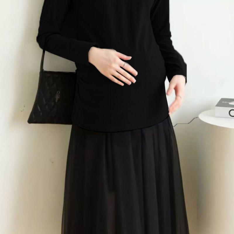 Maternity Clothes with a Base Large Size Autumn and Winter Warm Shirt Inside and a Stomach Cover T-shirt Outside