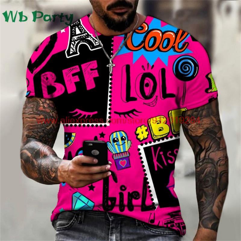 Popular 3D Men's T-Shirt Funny Graffiti Pattern Print Mens Clothing T-Shirts for Men Short Sleeve Tee Men's Summer Fashion Tops