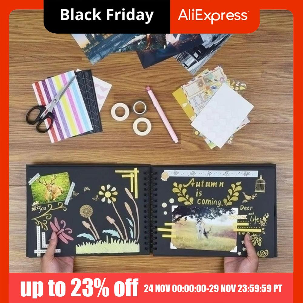 Scrapbook Black Inner Pages Ribbon Photo Albums Handmade 40 Sheets DIY Craft Album Creative Minimalist Memory Books Scrapbooking