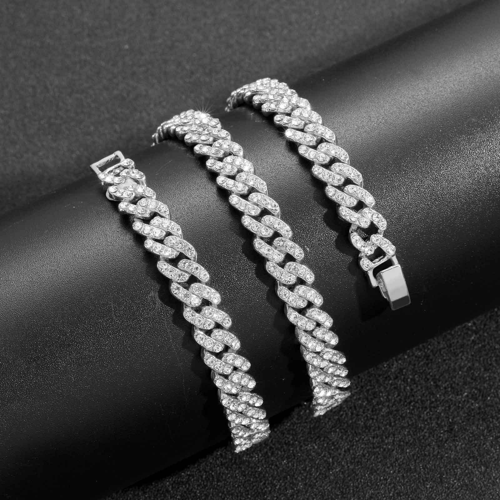 

9MM Prong Cuban Link Chain Hip Hop Men Necklace iced out paris chain Rhinestone Paved Miami Rhombus Cuban Necklace Bracelet Gift