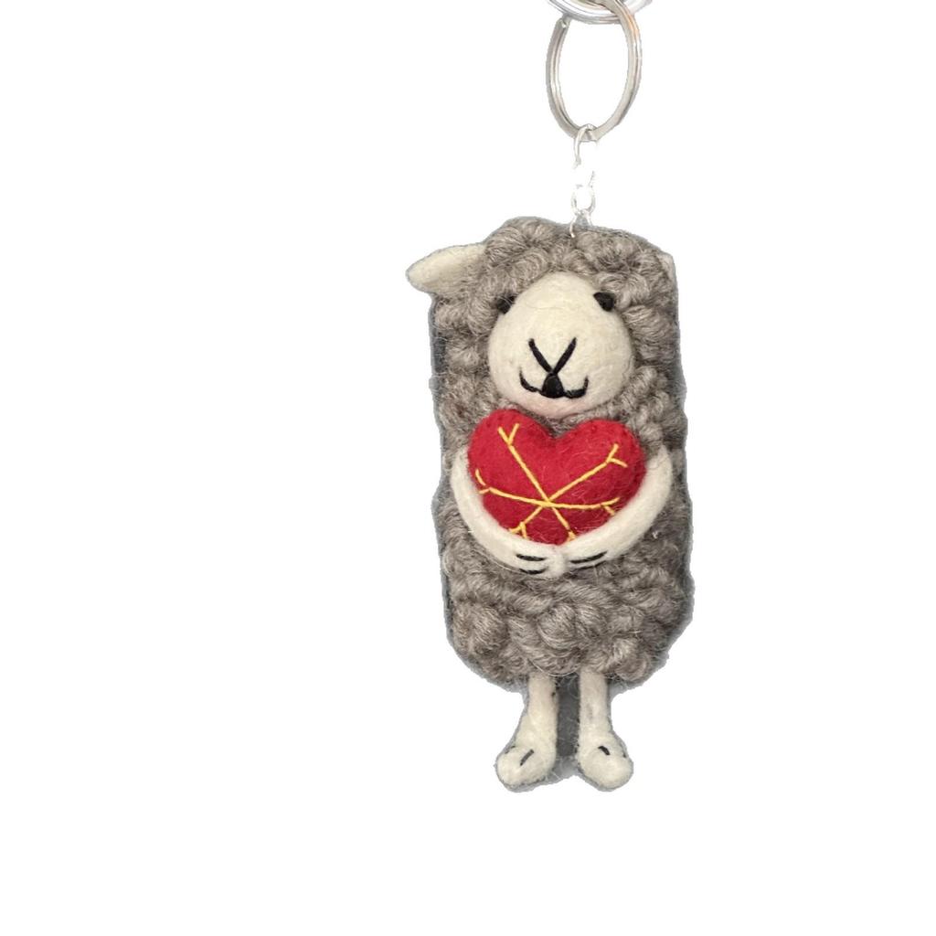 Lamb Charm Wool Felt Keychain Pendant - Nepal Crafted High-Value Gift