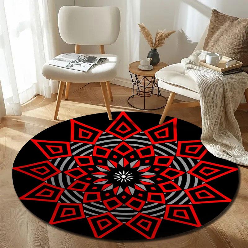 Nordic Round Sun Multicolor Rug Pad, Non-Slip Floor Mat for Dining Room