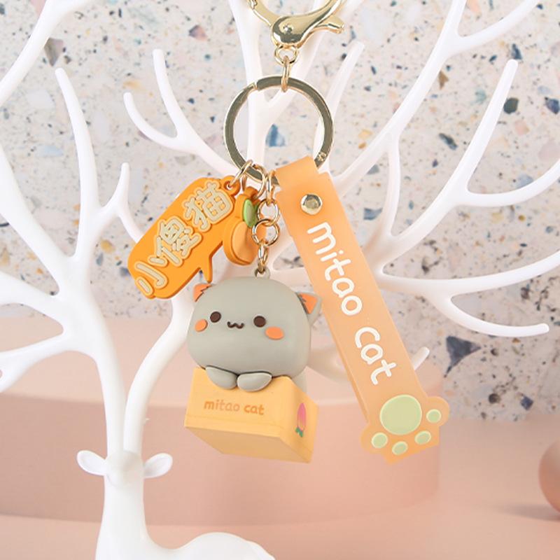 New Cartoon Cute Mitao Cat Figures Keychain Silicone Doll Cosplay Key Ring Kawaii Car Backpack Key Model Toys Party Kids Gifts