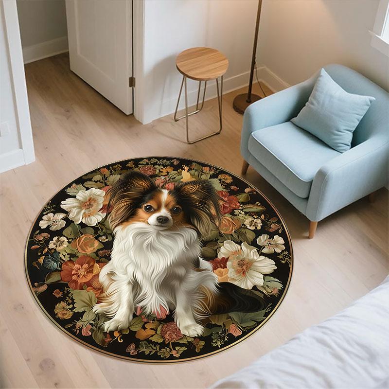Butterfly Dog Pattern Round rug,Carpet Rug for Living Room Bedroom Playroom ,Non-slip Floor Mat,Holiday Gifts and Birthday Gifts.