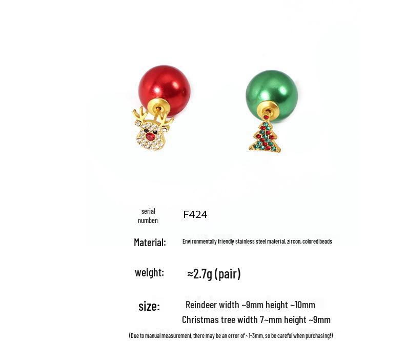 Xinyixin Christmas Tree Reindeer Zircon Stud Earrings with Colorful Bead Backs