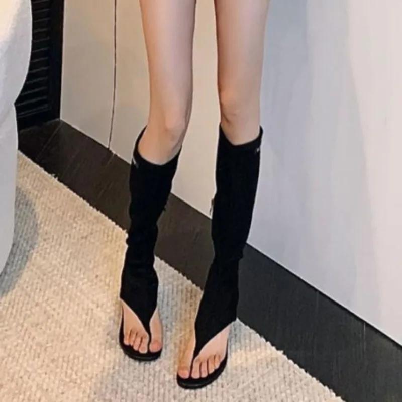 Fashion Summer New High-heeled Sandals Women's Fashion Toe Suede Side Zipper Anti-slip Wear-resistant High-heeled Shoes