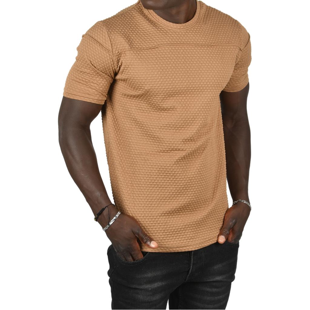 DeepSEA Front Pleated Embossed Dot Patterned Waffle Fabric T-Shirt 2403207