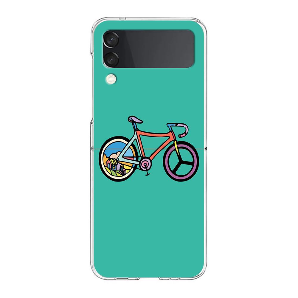 Mountain Bikes Cycling Clear Phone Case For Samsung Galaxy Z Flip 4 Case Thin High Hard PC Shell On For Galaxy Z Flip 3 5G Cover