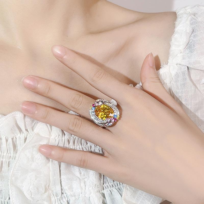 Luxury Retro Colourful Zircon Ring for Women Engagement Ladies Rings Birthday Party Fine Jewelry Accessories Gift Adjustable