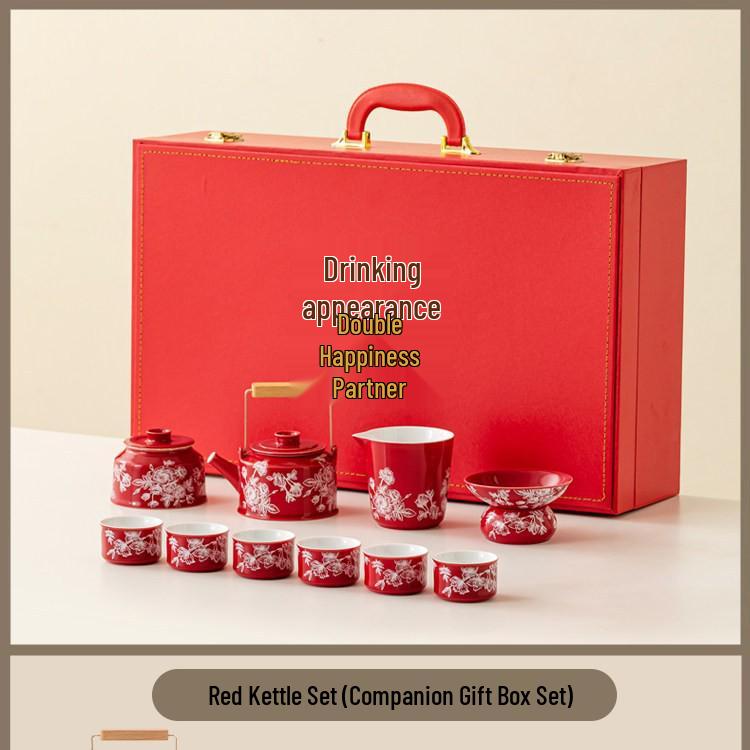 Chinese Engagement Bride's Tea Set: Teapot, Teacups, Tray - Newlywed Gongfu Gift Box