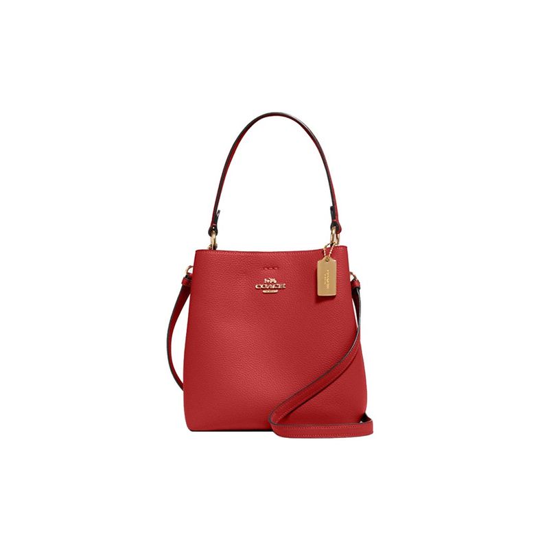Coach Town 21 Fashion Solid Pebble Grain Leather Bucket Bag Women bags Red 1011-IMS75