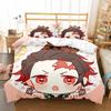 Set copripiumino Anime Demon Slayer con federa Poliestere Adolescenti Bambini Set Biancheria da Letto Matrimoniale Queen King Size Cartone Animato Biancheria da Letto