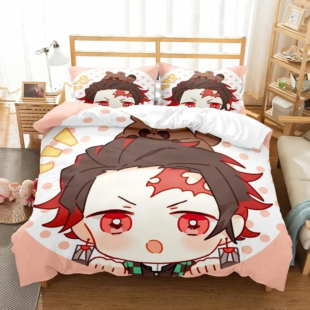 Set copripiumino Anime Demon Slayer con federa Poliestere Adolescenti Bambini Set Biancheria da Letto Matrimoniale Queen King Size Cartone Animato Biancheria da Letto