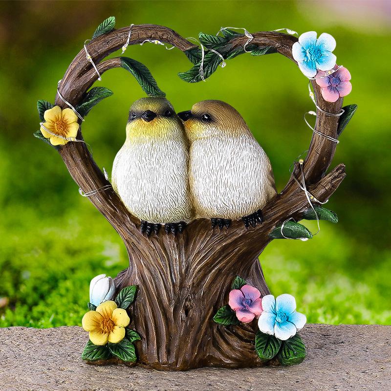 Garden Solar Lights Simulation Lovers Bird Resin Ornaments Outdoor Balcony Gardening Decoration Soft Decoration Crafts