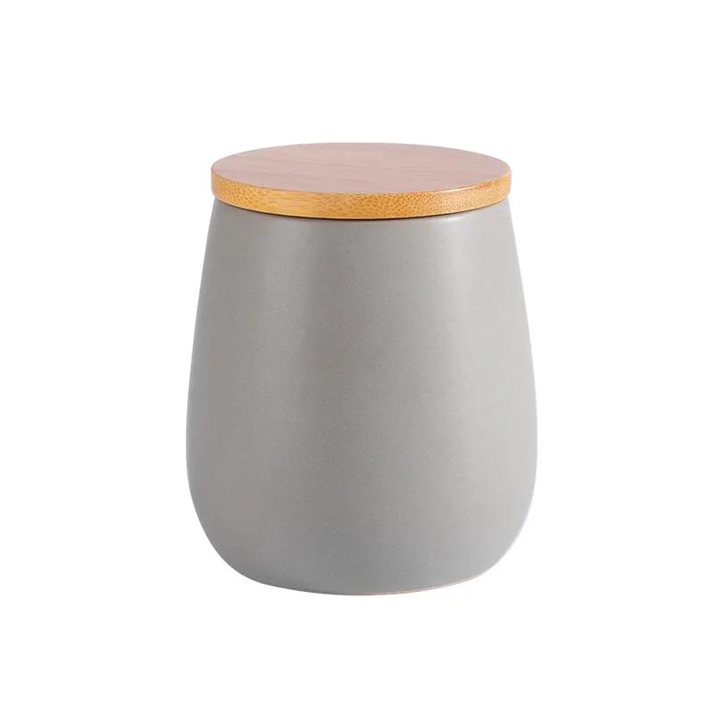 Керамическая банка для хранения в скандинавском стиле с деревянной крышкой, герметичная банка для кухни, конфет, кофе, чая, разных зерен, герметичная банка YLE591 #7