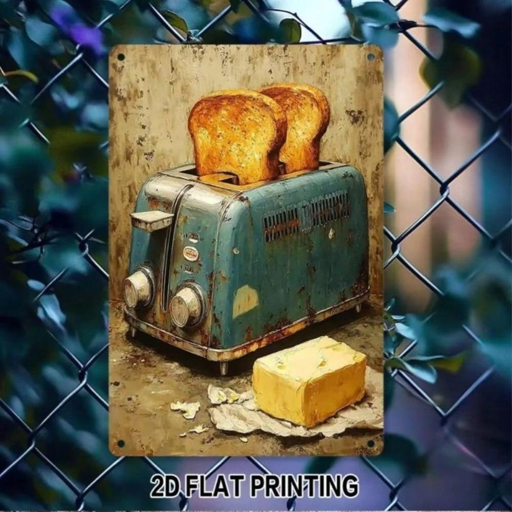 Vintage Metal Tin Sign for Kitchen Wall Decor Retro Toaster Breakfast Plate Aluminum Poster