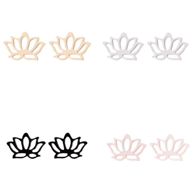Stainless Steel Petal Earrings - Simple Lotus Flower Design, Elegant Hollow Ear Bone Studs