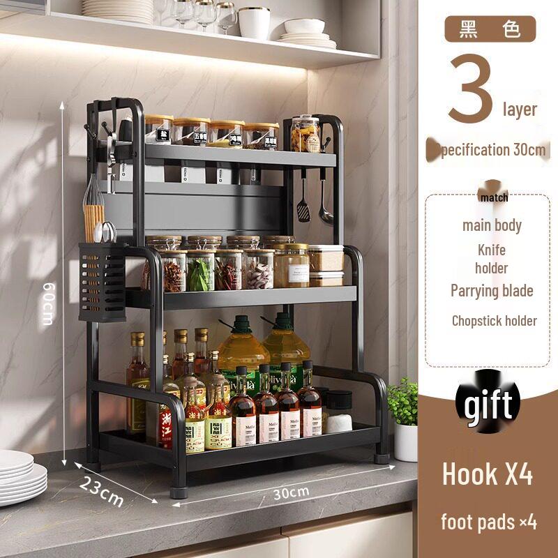 Multifunctional Kitchen Countertop Seasoning Rack with Salt Storage Jars