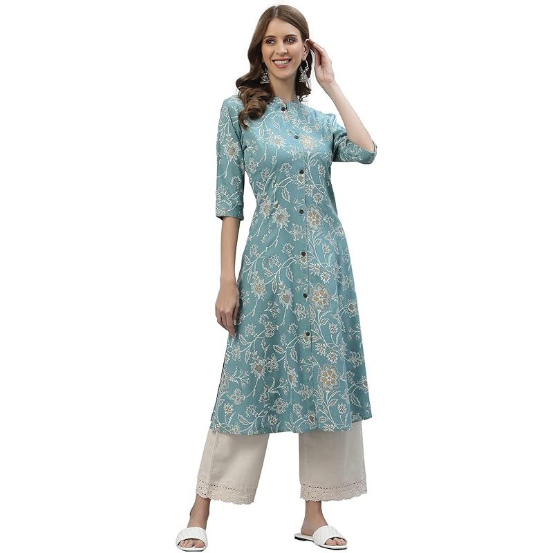 

Stylum Women s Floral Print Rayon A-Line Kurta (FIONAAQUA42_Aqua, XL) XL синий