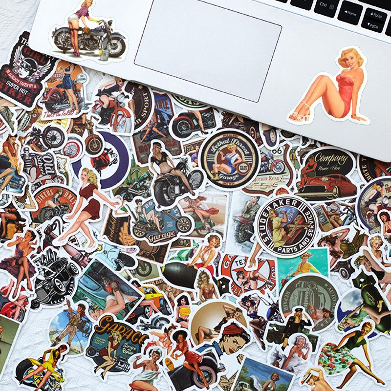 100pcs Retro Vintage Sexy Pin Up Girl Stickers Waterproof Decals for Water Bottle Laptop Luggage Skateboard Motorcycle