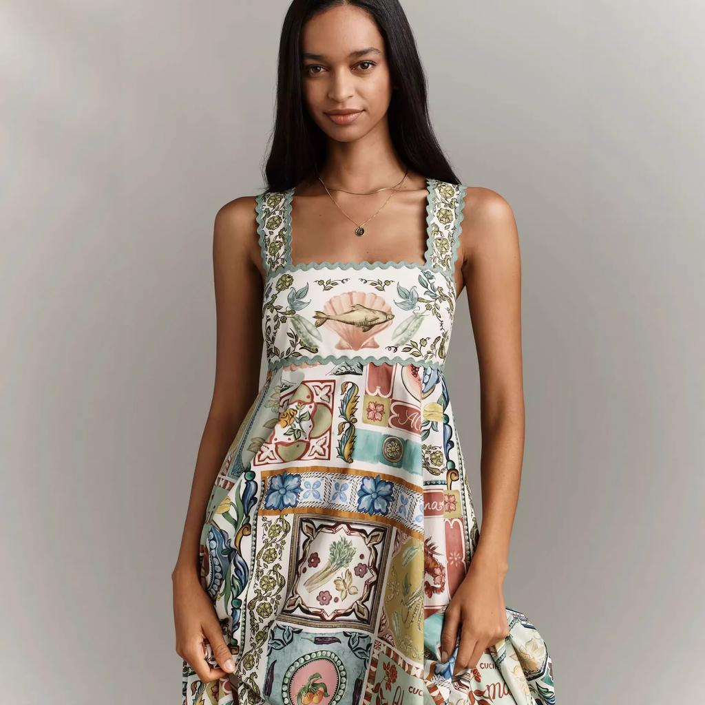 European and American New Linen Loose Waist Suspender Lace Pendulum Dress Women