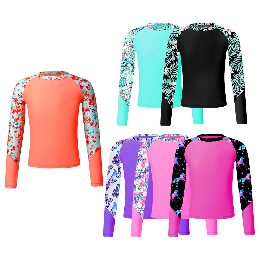 Girls' Swimsuit Long Sleeve UPF50+ Rash Guard Top Swimming Shirt Swimwear