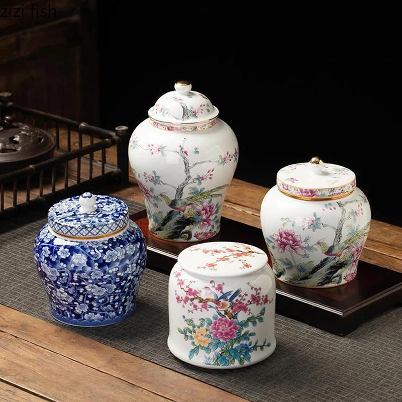 Blue and White Porcelain Tea Canister Ceramic Tea Organizer Box Storage Jars Desk Decoration Tea Jar Coffee Container Teas Caddy