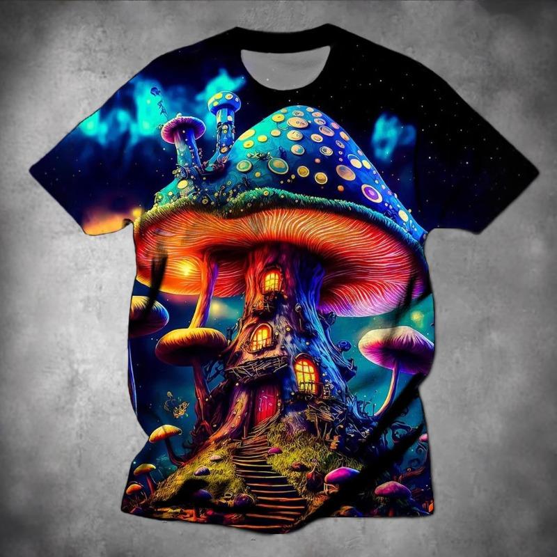 Colorful Mushroom Pattern T-Shirts 3D Print Men's O-Neck Short Sleeve T Shirt Harajuku Oversized Casual Tees Kids Tops Clothing