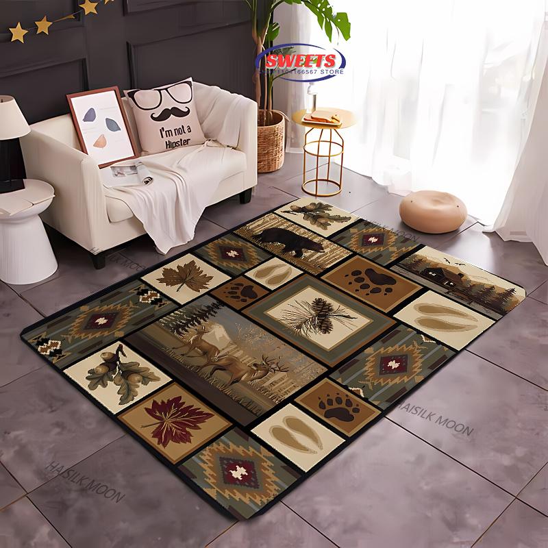 1PC Nordic Animal Bear Theme Print Carpet Living Room Bedroom Sofa Office Large Area Decoration Mat Children's Game Carpet