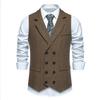 Men's Vintage Tweed Fabric Suit Vest Lapel Jacquard Sleeveless Double Breasted Waistcoat Slim Fit Casual Business Male Jacket