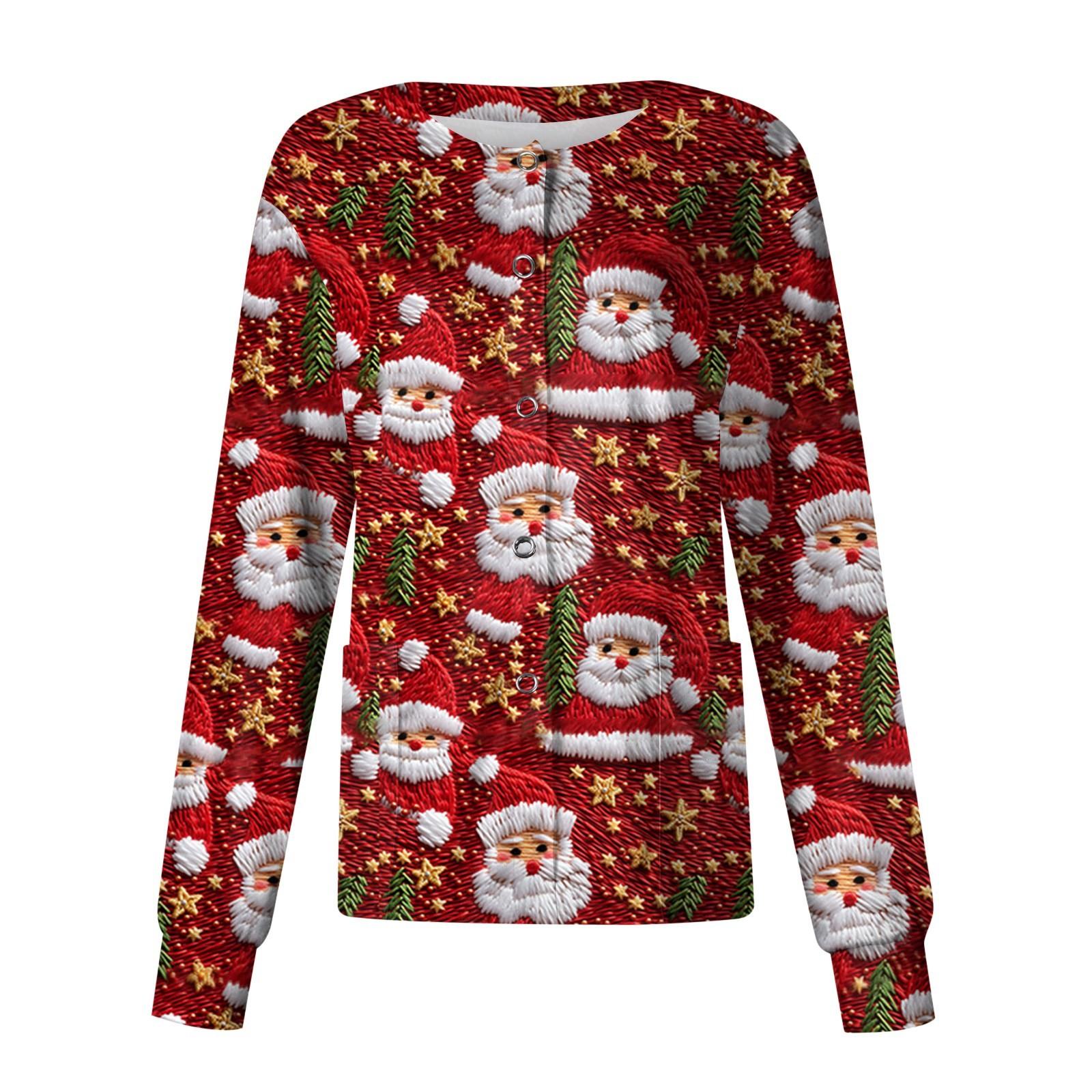 Women s Casual Fashion Stand-up Collar Single Breasted Christmas Printed Nurse s Uniform Top XXXXXL винный