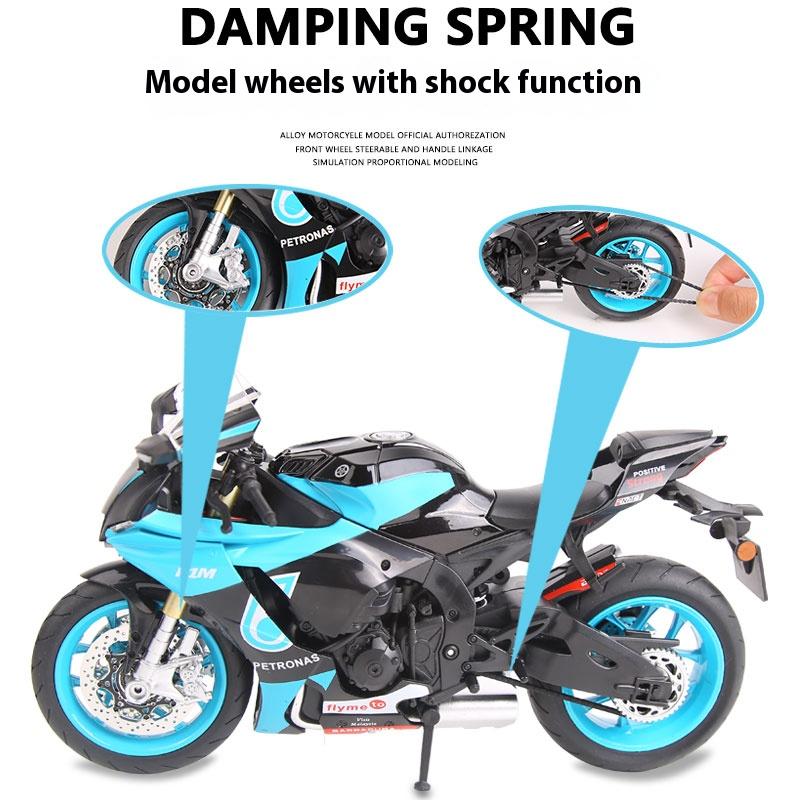 1/9 Scale Yamaha R1M Motorcycle Die Cast Model Car Alloy Metal Desktop Trendy Toy Decorations Sound & Light Birthday Gifts with Friend