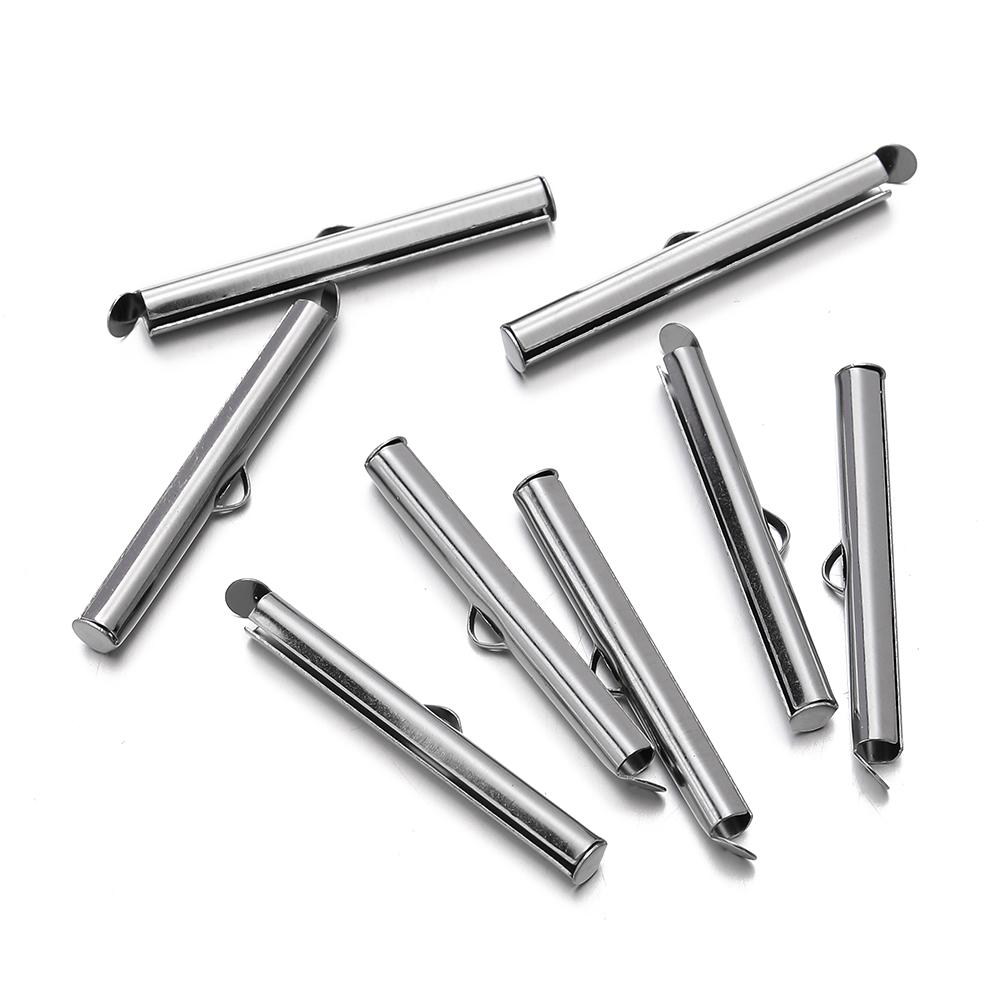 10pcs/lot Fastener Tube Crimp End Caps Slider Clasp Bracelet Buckles for DIY Connectors Loom Jewelry Making Findings Accessories