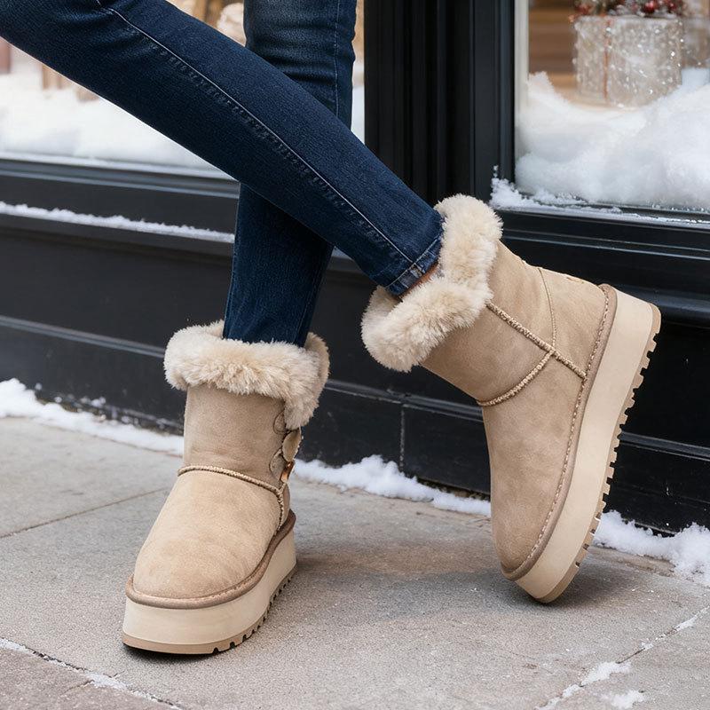 Wear thick-soled snow boots outside, women's medium tube 2025 new winter new products, piled, thickened and lightweight fur integrated cotton shoes