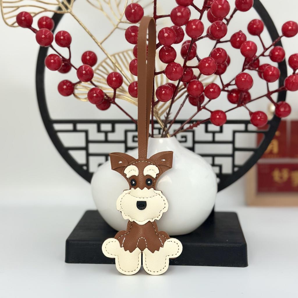 PU leather Schnauzer dog pendant cartoon bag keychain creative pet accessories fashion car pendant