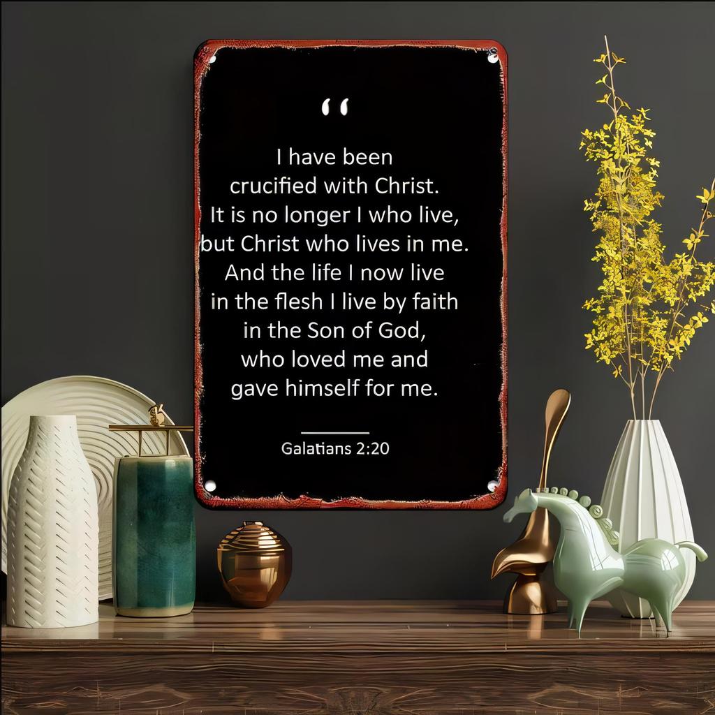 Tin Sign I Have Been Crucified With Christ Quote Galatians Vintage Metal Poster Wall Art for Church Christian Home Decor Re