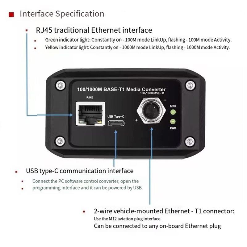 BAAJ-Media Converter Gigabit Vehicle Ethernet Converter For TE MATENET/Rosenberger H-MTD H-MTD
