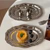 Stainless Steel Stainless Steel Storage Plate Vintage Embossed Dessert Plate  Home Decoration