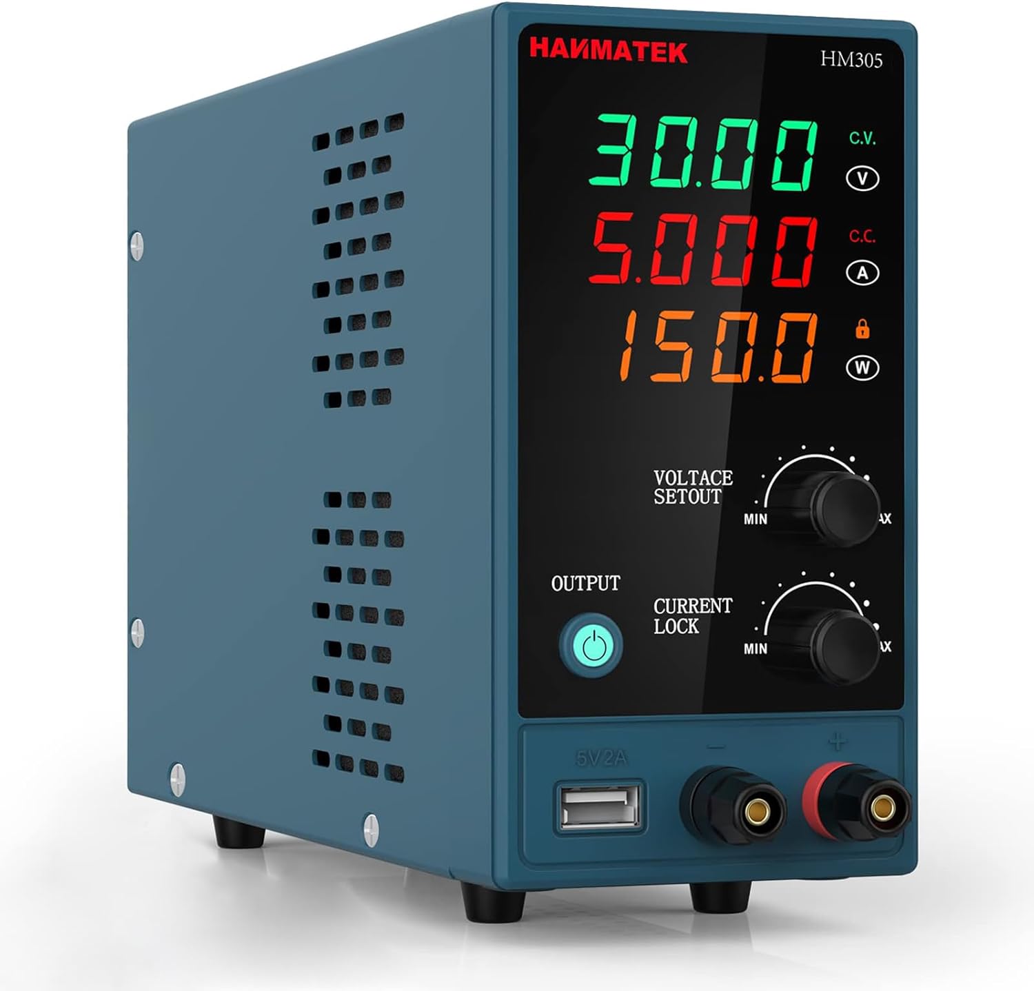 

Adjustable DC Power Supply 0-30V 0-10A with USB Charging and Enable/Disable Button