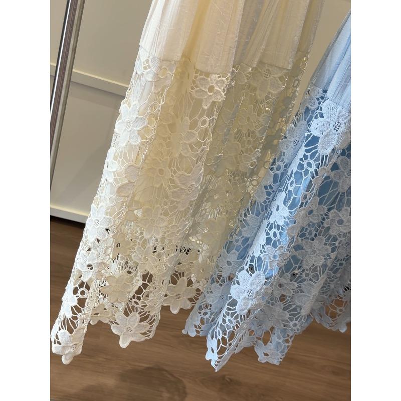 Lace Crochet A-Line Midi Skirt Hollow Patchwork Half Skirt Versatile Designer Women's Skirt JM2619