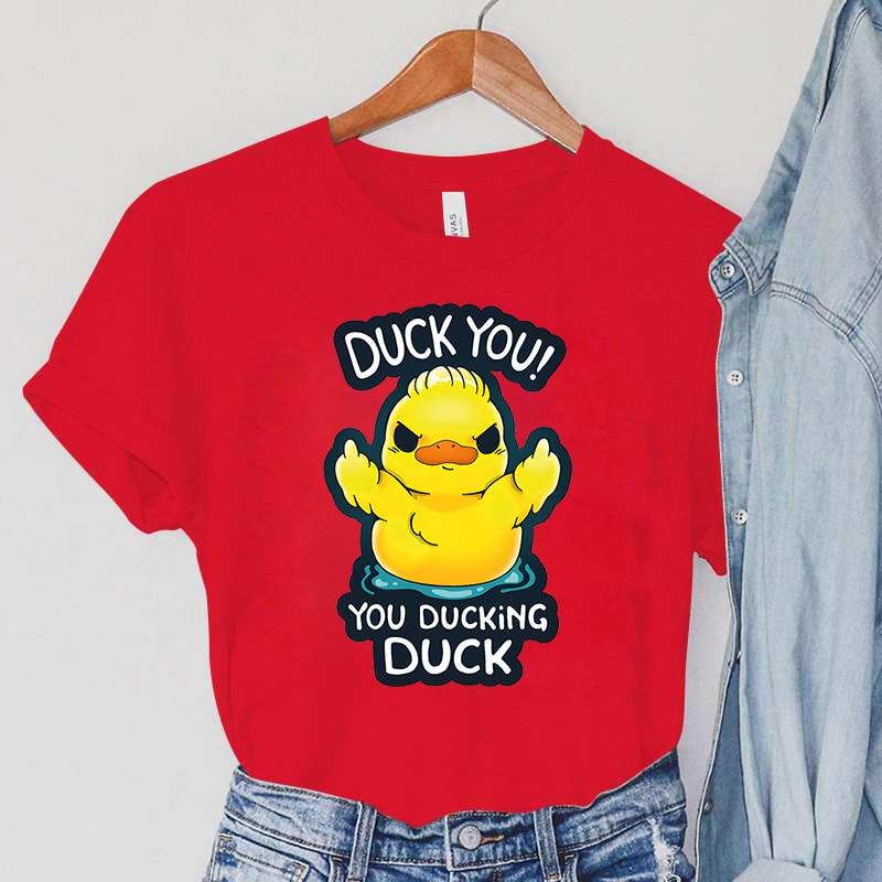 Cartoon DUCK T-Shirts Women's Animals Clothing DUCK YOU! YOU DUCKING DUCK Print Vintage Women TShirts Anger DUCK Female T-Shirts
