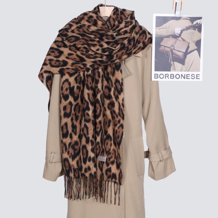 Soft Leopard Print Thickened Scarf Winter Shawl Lightweight Polyester Neckerchief Shawl For Women And Girls